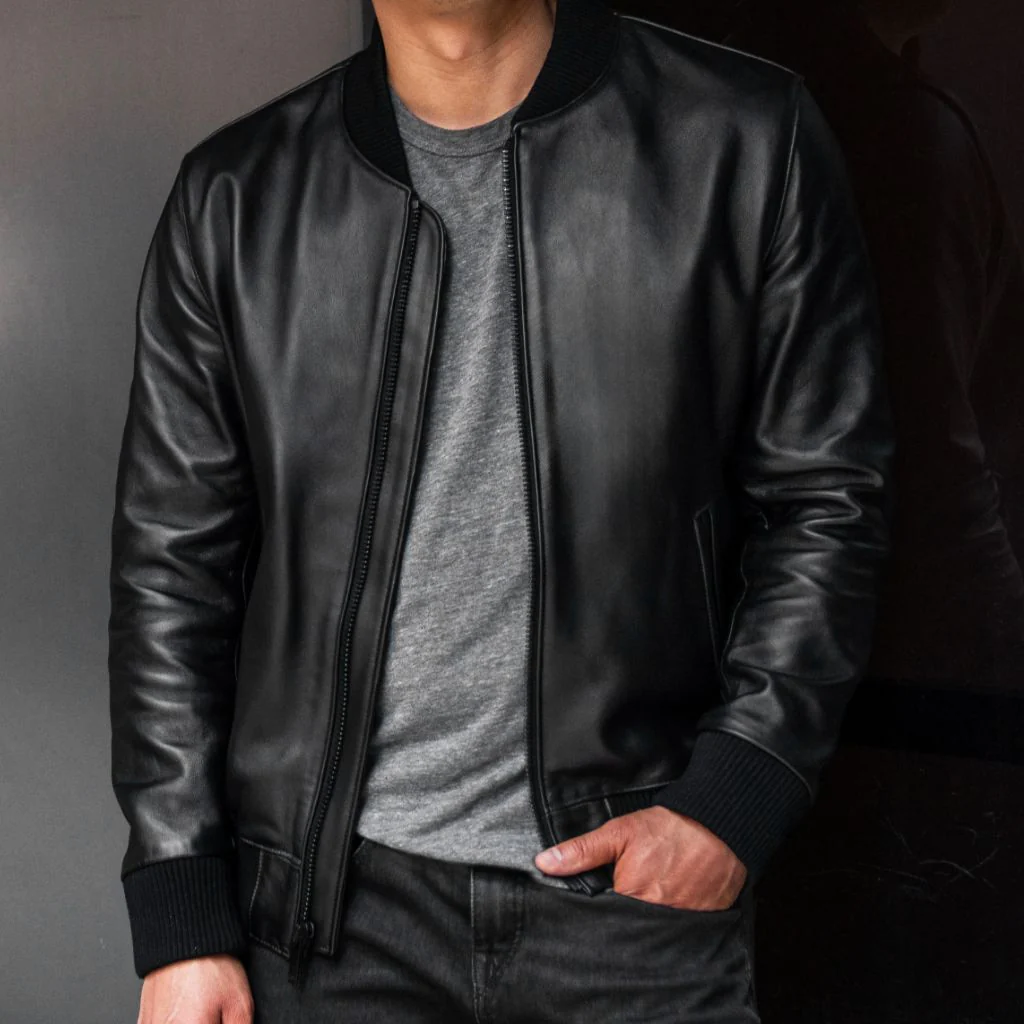 leather bomber jacket men
